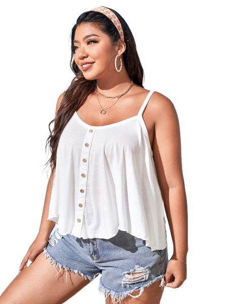 

plus button front asymmetrical hem cami 86vm#, Black