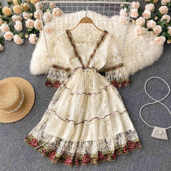 

casual dresses spring and summer 2022 design sense of court style, minority lace embroidered fluffy dress, large skirt kb15, Black;gray