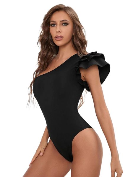 

one shoulder layered sleeve bodysuit t3wn#, White