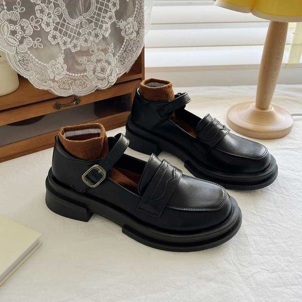 

classic luxury paris women's single shoes casual thick heels lolita 2022 autumn retro college style mary jane black zapatillas mujer de