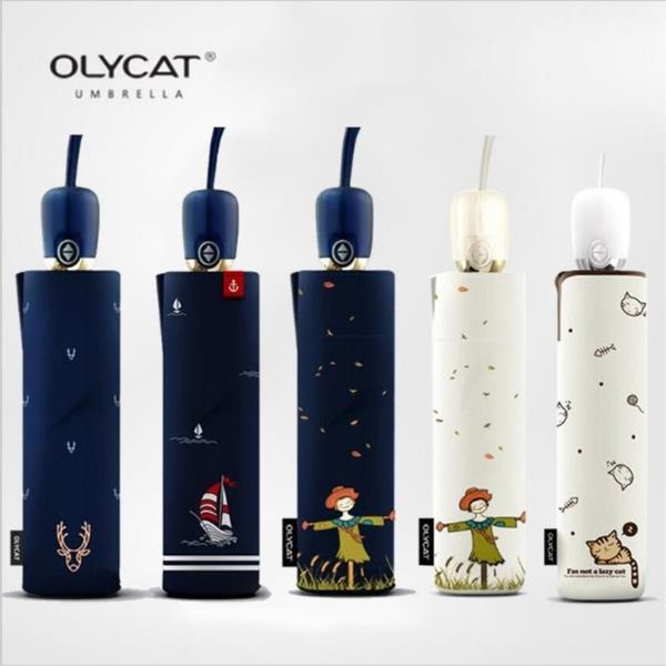 

women umbrella automatic folding umbrella beach uv rain olycat waterproof child sun umbrella for girl small parasol auto female 220707, Red;brown