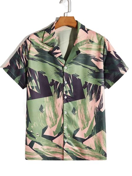 

romwe guys brush print button front shirt v0qk#, White;black