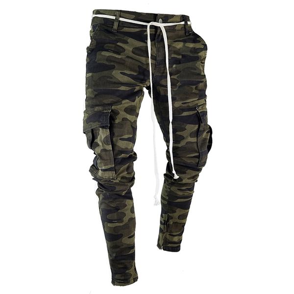 

camouflage streetwear harem men's pants casual slim fit sweatpants men multi-pocket camo mens joggers pants drop 201126, Black