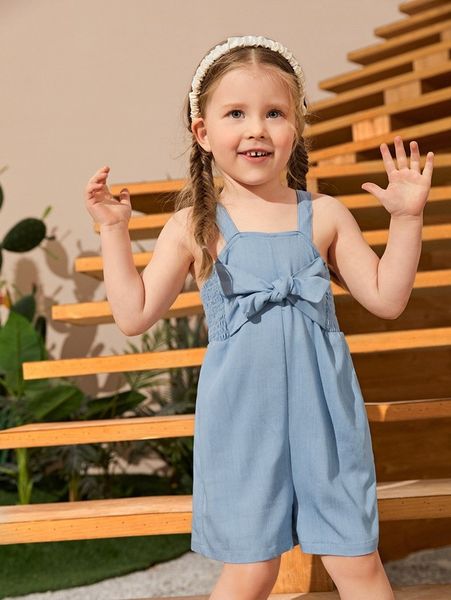 

toddler girls tie front shirred cami romper she, Blue
