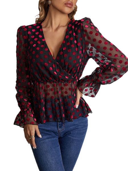 

polka dot print ruffle hem r6om#, White