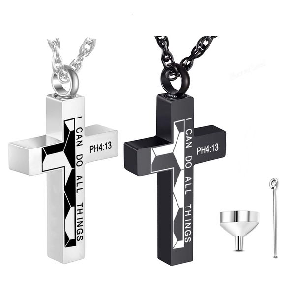 

stainless steel funeral cremation cross pendant urn necklace for ashes memorial jewelry, Silver