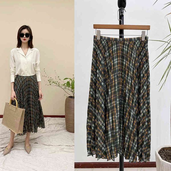 

skirts p530590 xiaohe ic chiffon 14mm silk 100 check print pleated skirt women's yuan, Black