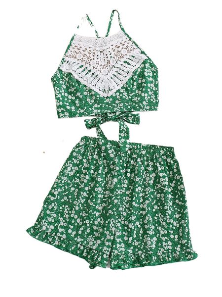 

d.itsy f.loral l.ace insert halter & s.horts set o5o9#, White