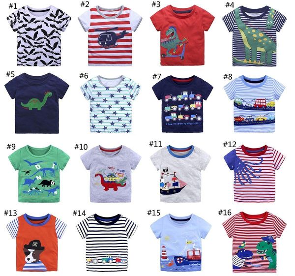 

baby animal cartoon t-shirts children boys print summer stripe tees 2018 new boutique kids clothing 35 colors, Blue