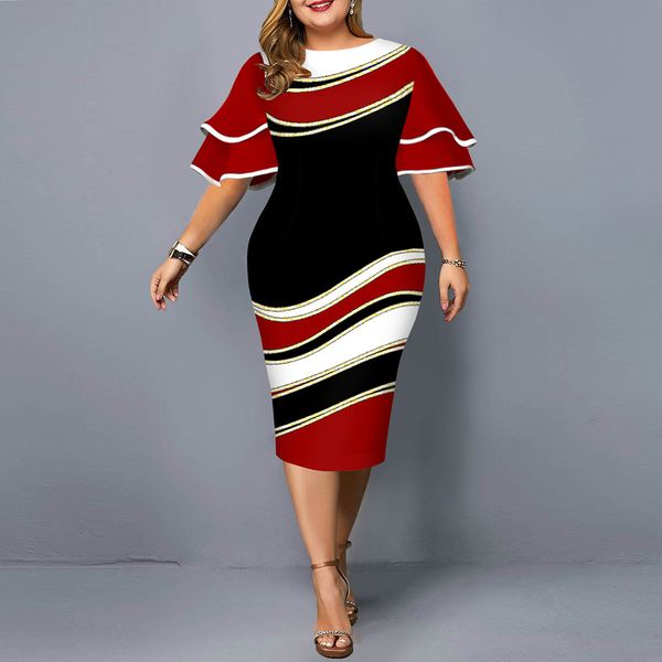 

plus size y2k curve dress clothes for women ripple printing double sleeves aesthetic clothing christmas bodycon dress, Black