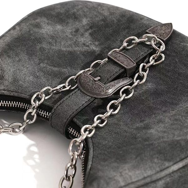 

fashion shoulder axillary bag decoration design women black cowboy handbag bags chain