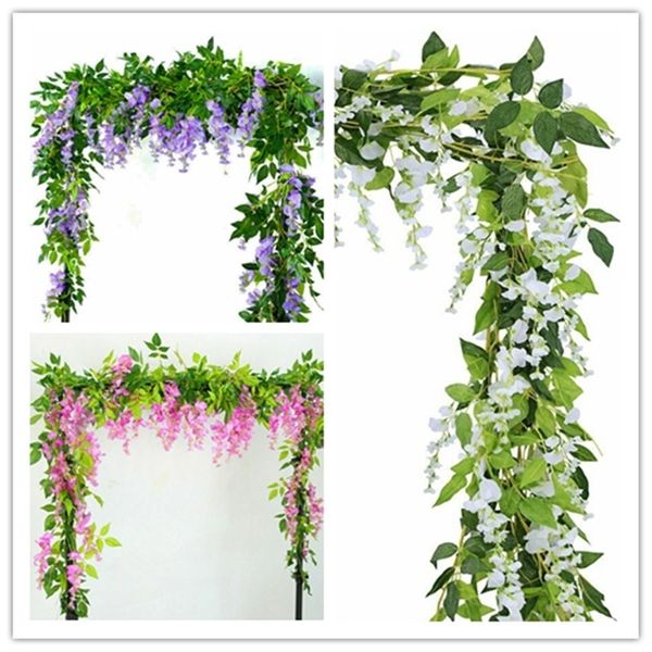 2x 7ft Wisteria Artificial Vine Garland Plants Folhagem Trusting Flower Flower Outdoor Home Office El Decor 220815