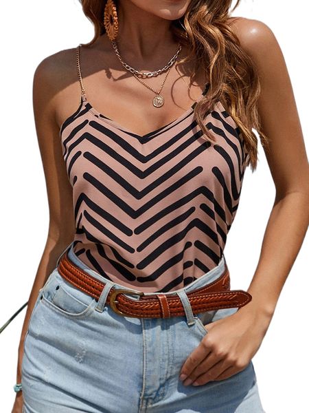 

chevron print chain detail cami t6mt#, White