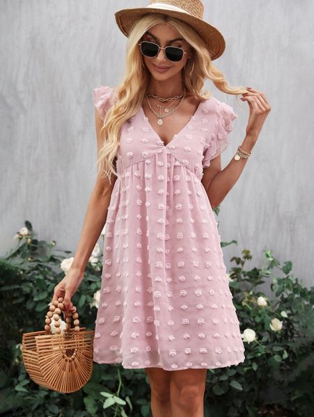 

swiss dot ruffle trim chiffon dress 87re#, Black;gray