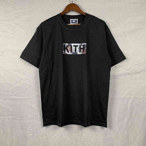

kitt floral classic box log tee block print short sleeve t-shirt, White;black