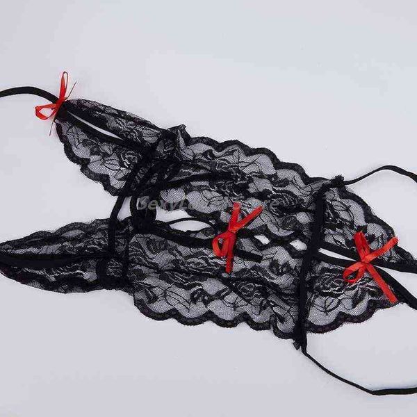 Nxy seksi set 1pc kırmızı siyah iç çamaşırı dantel siyam perspektifi üç nokta pijama erotik yetişkin giyim 0211