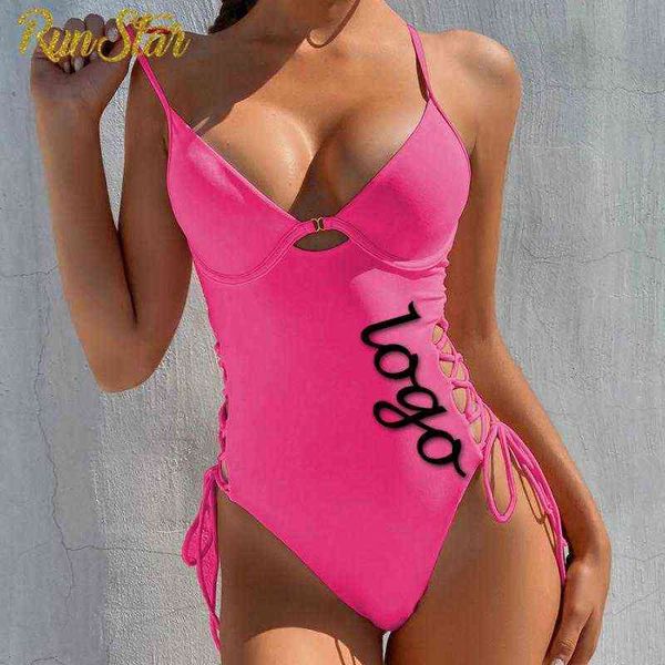 DIY Mulheres Personalizadas Sexy Bikini Swimsuit Hollow Out Bikinis Swimwear One Piece Swimsuits Tanga Biquini Bathing Terno Verão Y220420