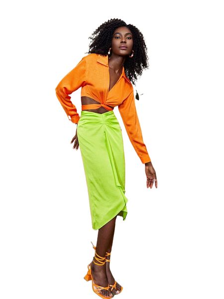 

solid ruched draped skirt w1zd#, Black