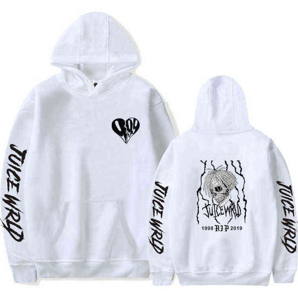 Neuer Druck Juice WRLD Hoodies Männer Frauen Sweatshirts Kapuzen Hip Hop Mode Lässig Hoodie Juice WRLD Jungen Mädchen weiße Pullover G220429