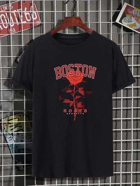 

men floral & letter graphic tee a77y#, White;black