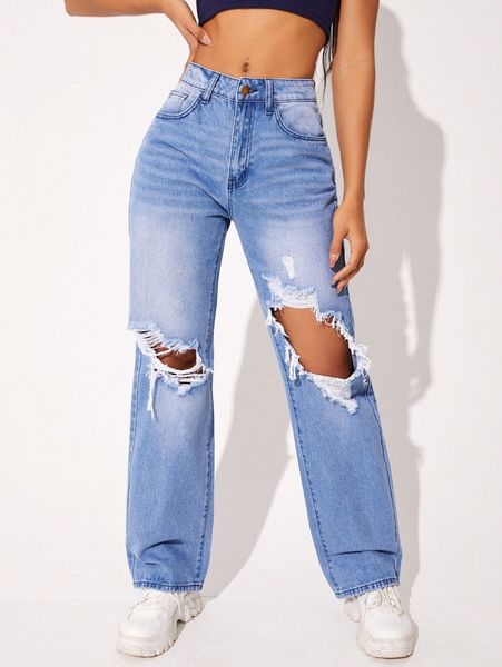 

ripped cut out jeans 11q5#, Blue