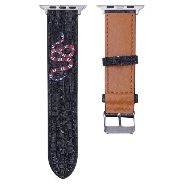 Black Smart Straps für Apple Watch Band 7 45mm Männer Leder Designer Armband 42mm Uhren Bands IWatch Serie 3 38mm Riemen mit Dragon Muster Smartwatchs Uhren US UK