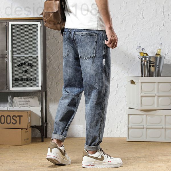 

men's jeans designer men's fashion brand loose straight cone harlan pants casual elastic long d4hq, Blue