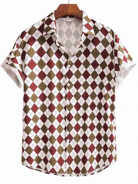 

romwe guys argyle print shirt r2xu#, White;black