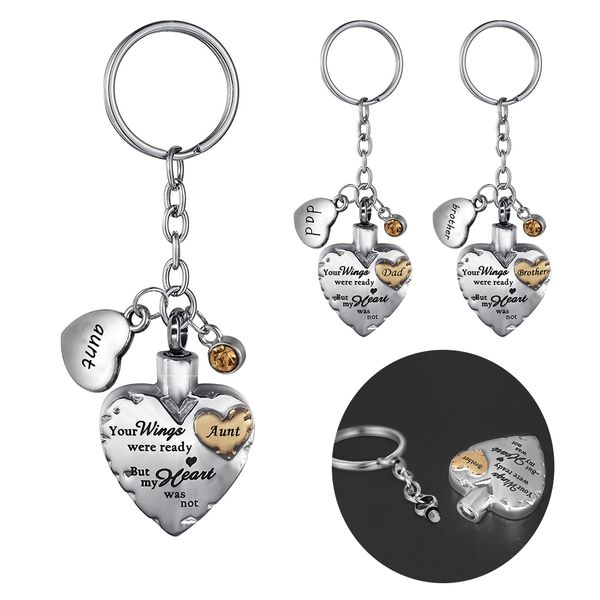 

heart key ring with love and birthstone pendant keychain cremation urn for ashes jewelry gift to men women - forever in my heart, Slivery;golden