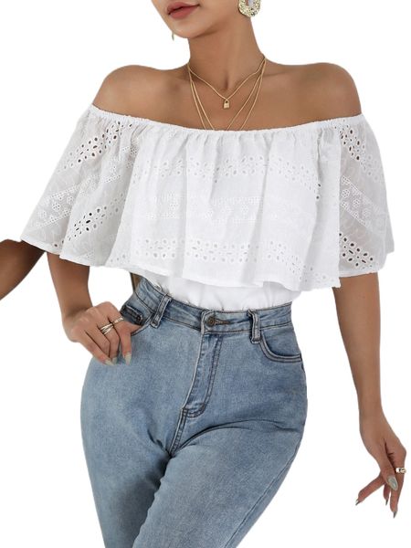 

off shoulder schiffy foldover front v5va#, White