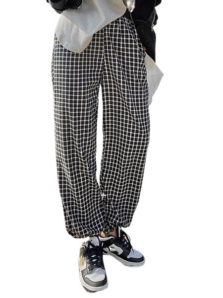 

dazy high waist plaid print pants c9x0#, Black;white