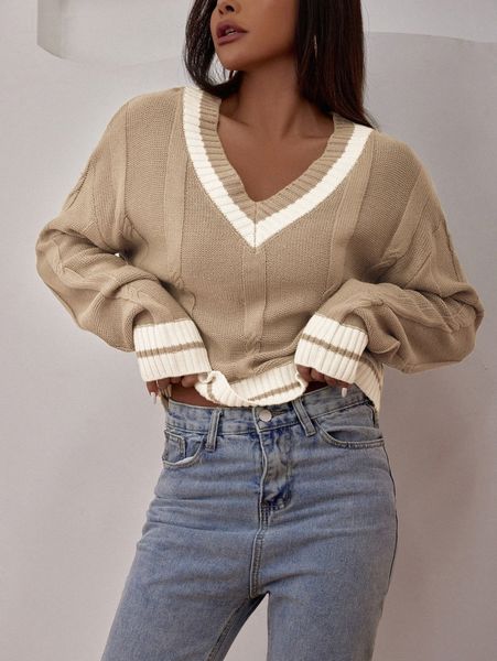 

drop shoulder striped pattern sweater g6jb#, White;black