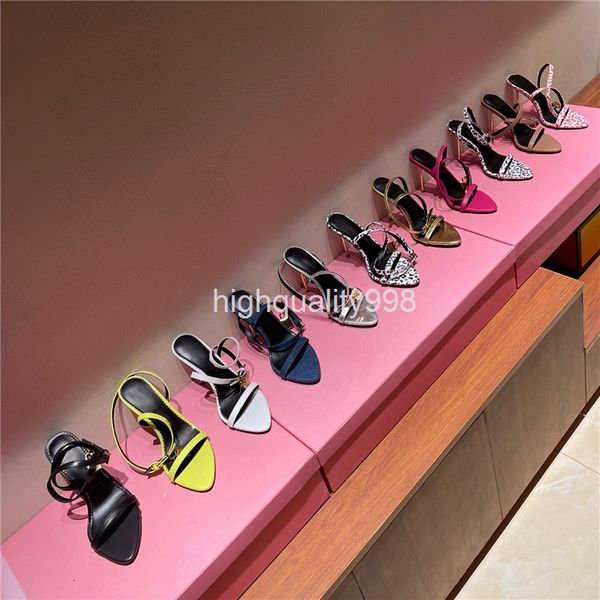 

sandals summer gold heel padlock sandals women's thin high heels, Black