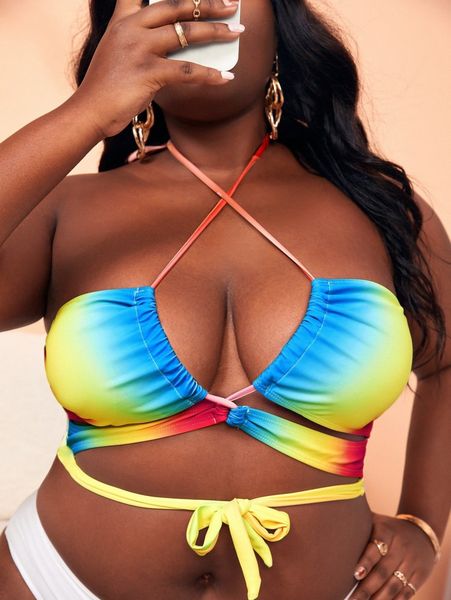 

plus ombre lace up bikini v810#, Black