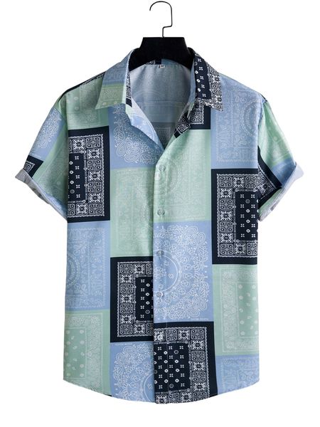 

men paisley scarf print shirt e31v#, White;black