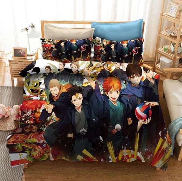 Bettwäsche-Sets Japan Anime Haikyuu 3D-gedrucktes Set Bettbezüge Kissenbezüge Tröster Bettwäsche Bettwäsche Kinder GeschenkeBedding