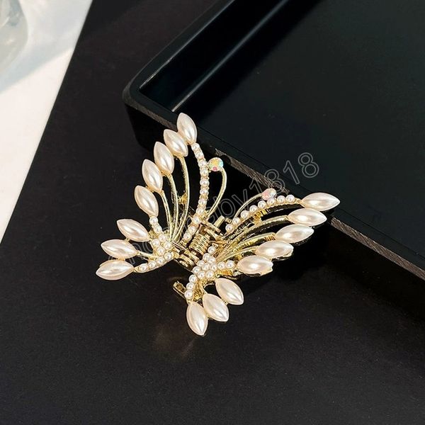 

summer small rhinestone butterfly hair claws hairpin cute pearl metal hair clip for women sweet accessories, Slivery;white