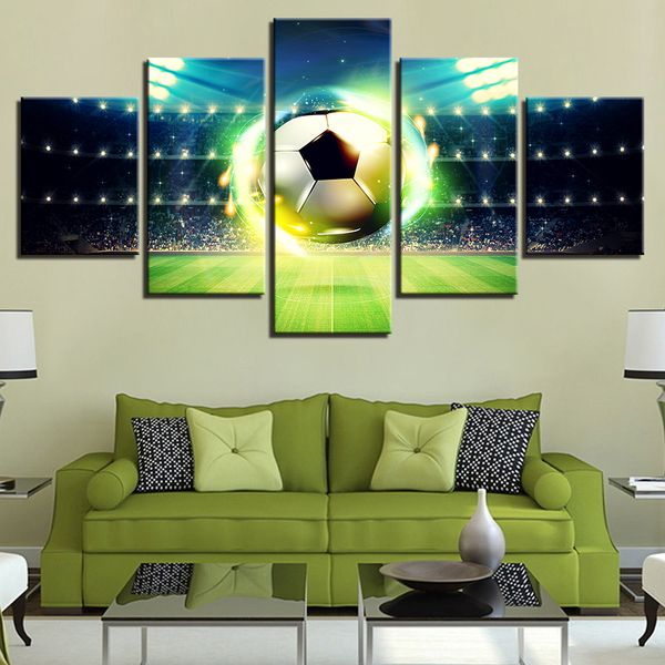Lona modular hd imprime cartazes decoração de casa arte da parede fotos 5 peças campo de futebol arte cenário pinturas de paisagem sem moldura
