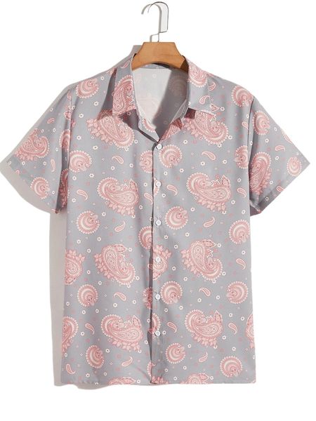 

romwe guys paisley button front shirt k8dy#, White;black