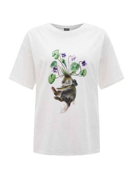

x oxana fomina drop shoulder floral & animal print tee d9h3#, White