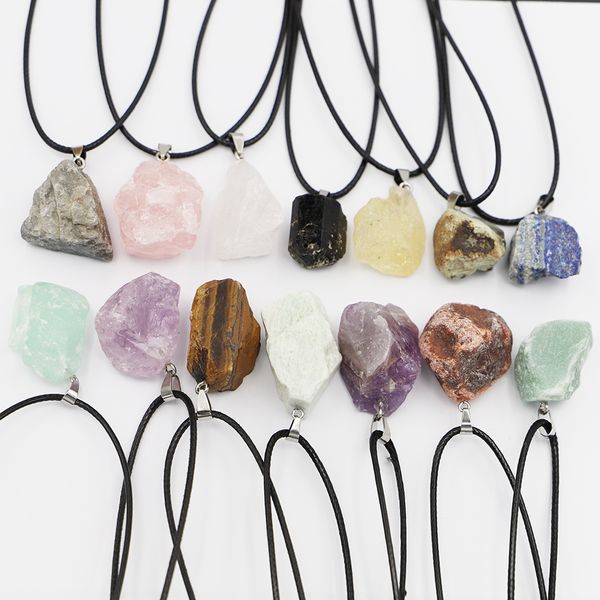 

natural crystal rough stone irregular raw ore pendant energy healing gemstone amazonite rose quartz amethyst necklace charms women jewelry, Silver
