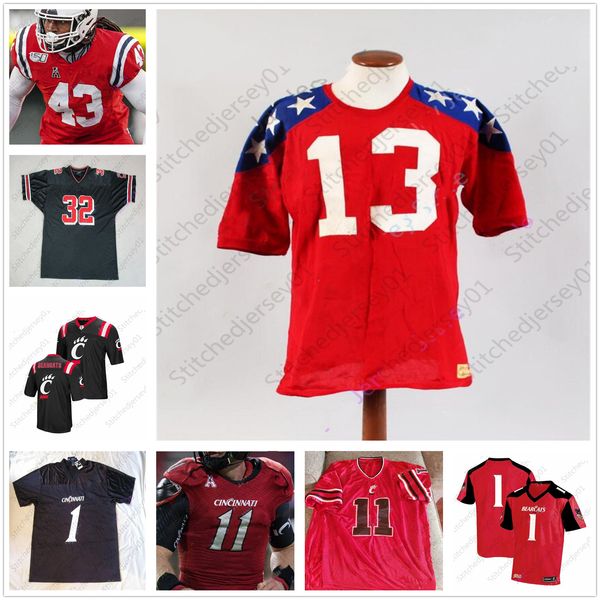

ncaa cincinnati bearcats football jersey college desmond ridder travis kelce gerrid doaks michael warren ii josiah deguara, Black