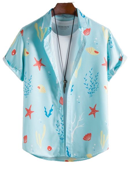 

men starfish & conch print shirt without tee b0pg#, White;black