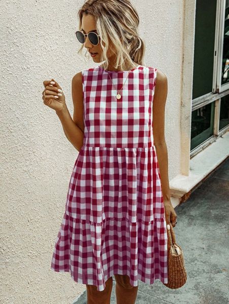 

ruffle hem gingham smock dress g9wd#, Black;gray