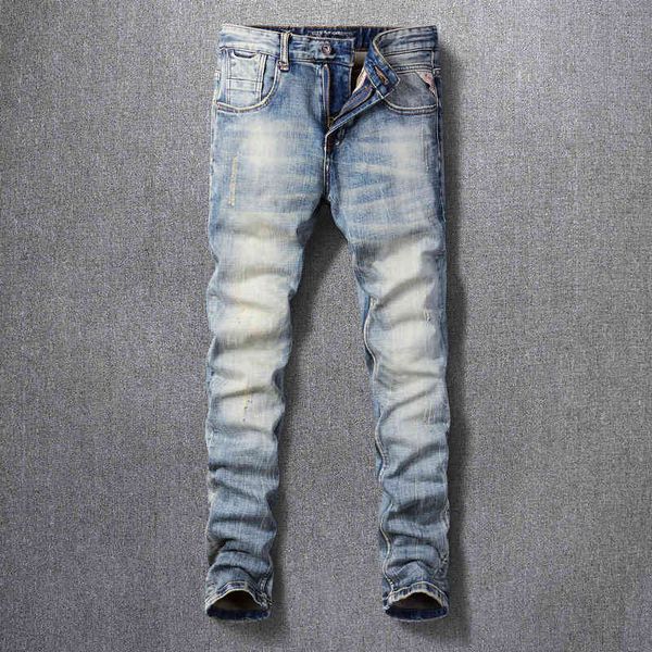 

men's jeans spring high-end light blue elastic jeans men's fashion youth whitening washing korean slim fit pants le3d