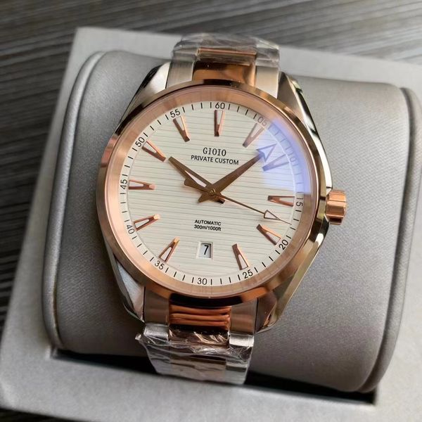 

41mm mens automatic watch mechanical sapphire blue rubber luminous stainless steel rose gold calendar, Slivery;brown