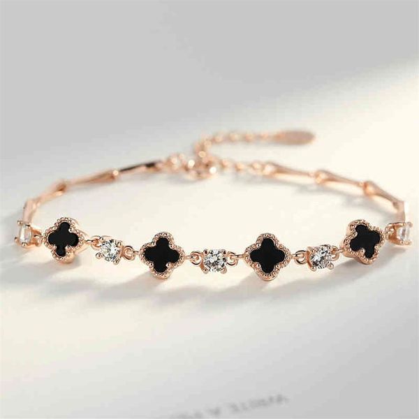 

bangle bracelets s925 tiktok four leaf clover bracelet female vibrato silver jewelry kwai grass hand ornaments211o, Golden;silver