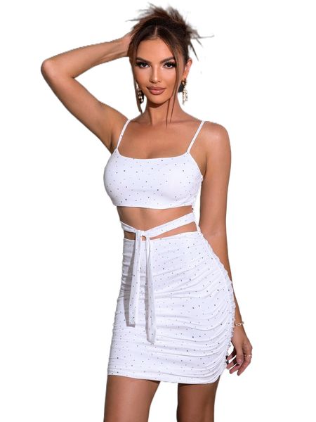 

joyfunear cut out waist tie front ruched bodycon dress z3vv#, Black;gray