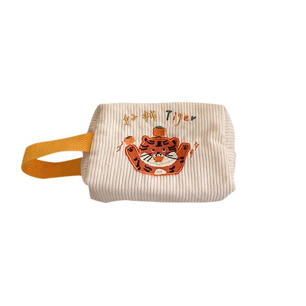 

3pcs toiletry kits women corduroy tiger embroidery solid protable wash bag with handle