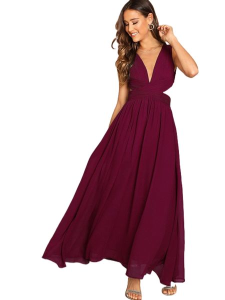 

deep v neck criss wrap fit & flare maxi dress 644s#, Black;gray